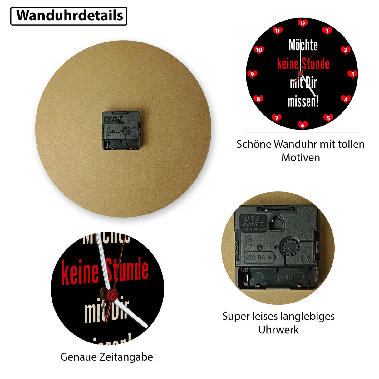 Zweisamkeit Wanduhr mit Spruch: Möchte keine Stunde mit dir missen