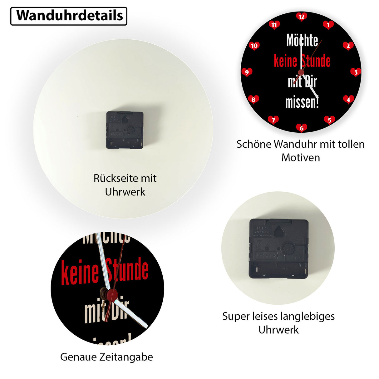 Zweisamkeit Wanduhr mit Spruch: Möchte keine Stunde mit dir missen