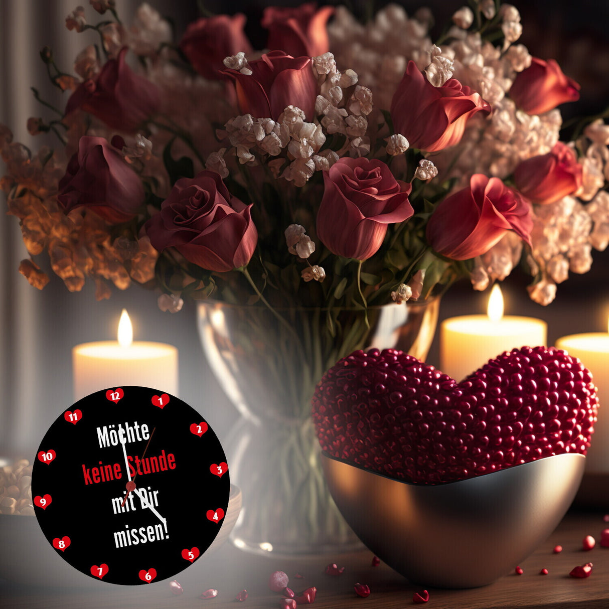 Zweisamkeit Wanduhr mit Spruch: Möchte keine Stunde mit dir missen