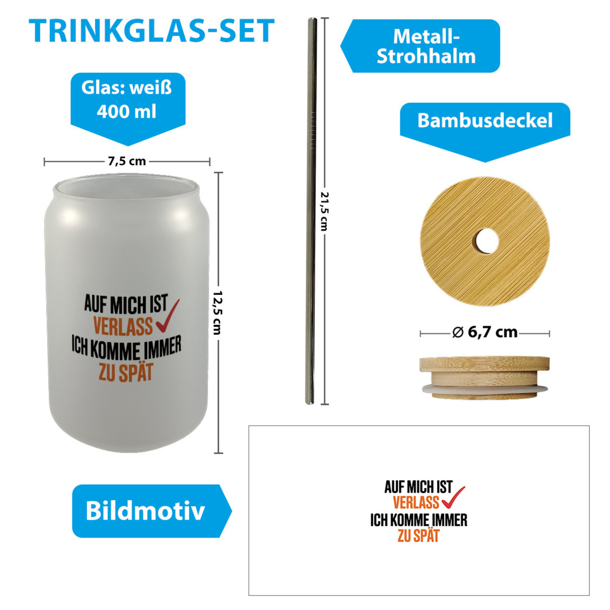 Auf mich ist immer verlass immer zu spät Trinkglas mit Bambusdeckel