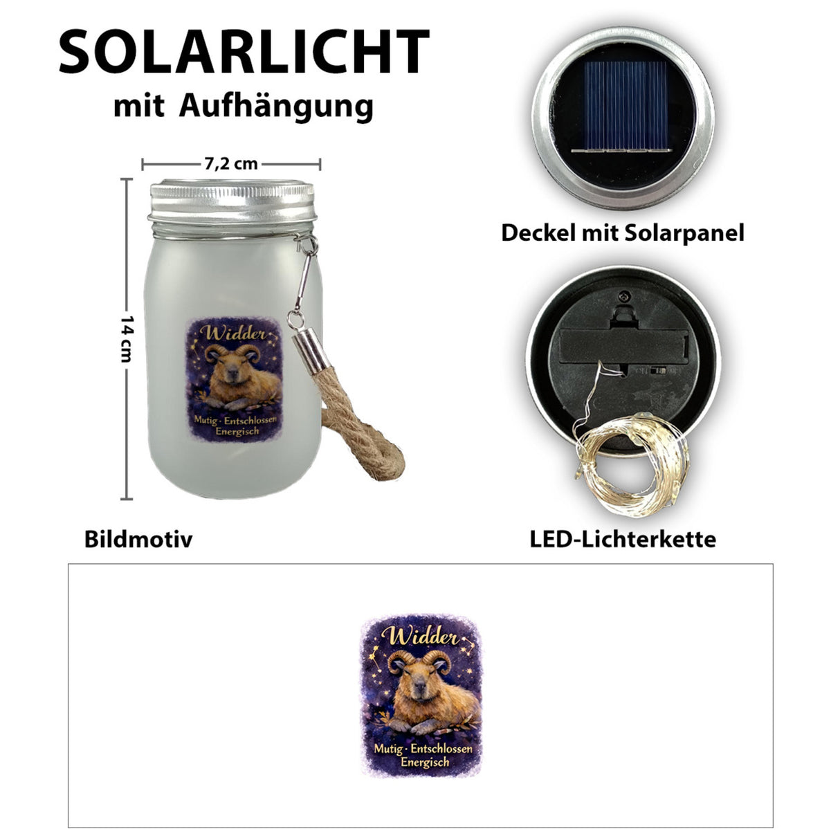 Widder Sternzeichen Cabybara Solarlicht für Astrologie Fans