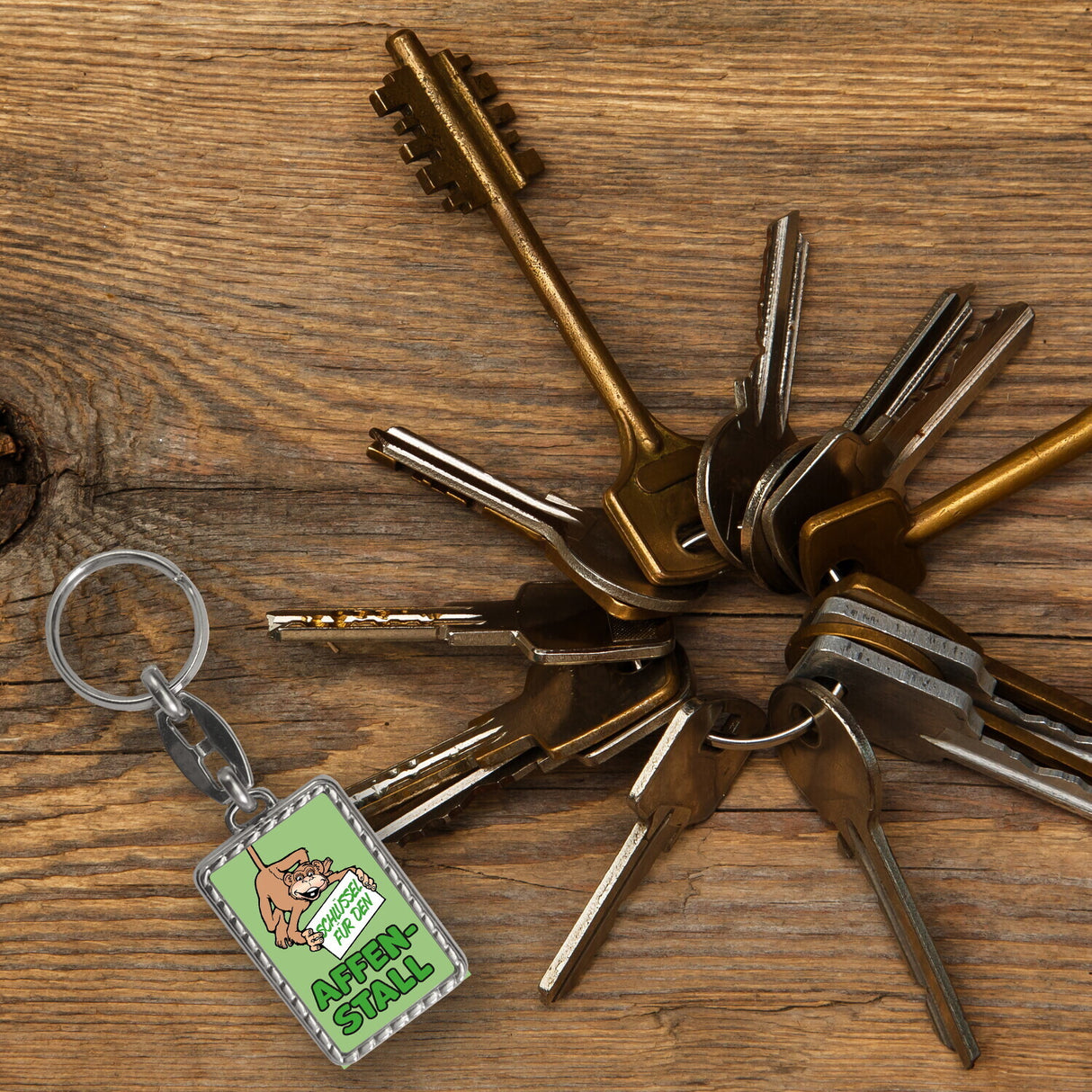 Affe Schlüsselanhänger mit Spruch: Schlüssel für den Affenstall