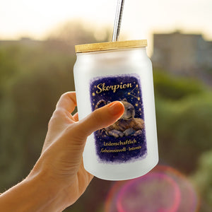 Skorpion Sternzeichen Cabybara Trinkglas mit Bambusdeckel für Astrologie Fans