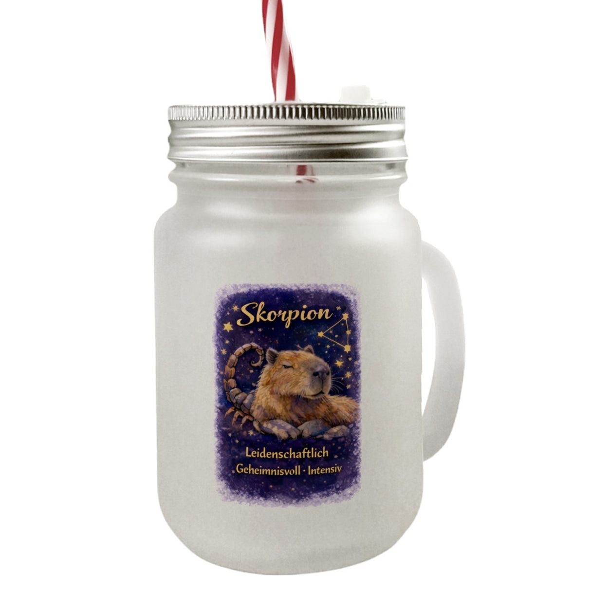 Skorpion Sternzeichen Cabybara Trinkglas mit Bambusdeckel für Astrologie Fans