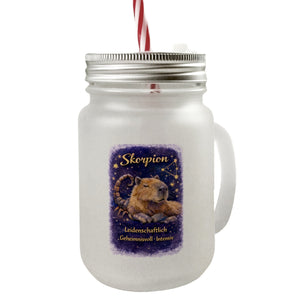 Skorpion Sternzeichen Cabybara Trinkglas mit Bambusdeckel für Astrologie Fans