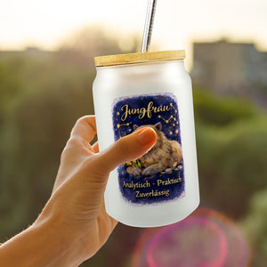 Jungfrau Sternzeichen Cabybara Trinkglas mit Bambusdeckel für Astrologie Fans