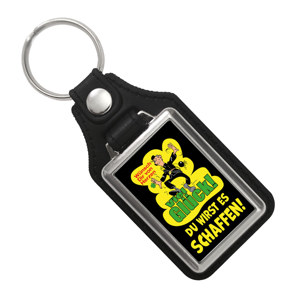 Kaminfeger Schlüsselanhänger mit Spruch: Viel Glück, du schaffst es!