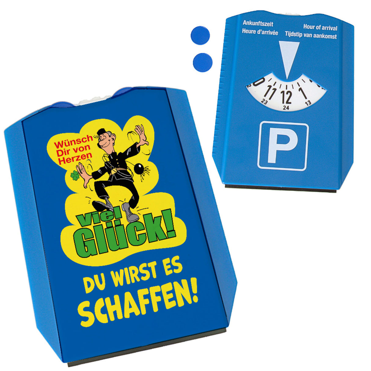 Kaminfeger Parkscheibe mit Spruch: Viel Glück! Du schaffst es!