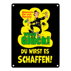 Kaminfeger Metallschild in 15x20 cm mit Spruch: Viel Glück, du schaffst es!