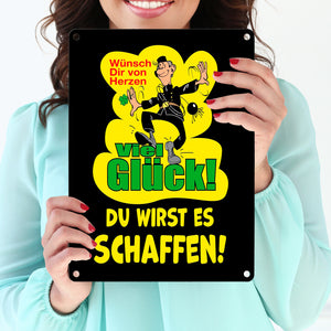 Kaminfeger Metallschild in 15x20 cm mit Spruch: Viel Glück, du schaffst es!