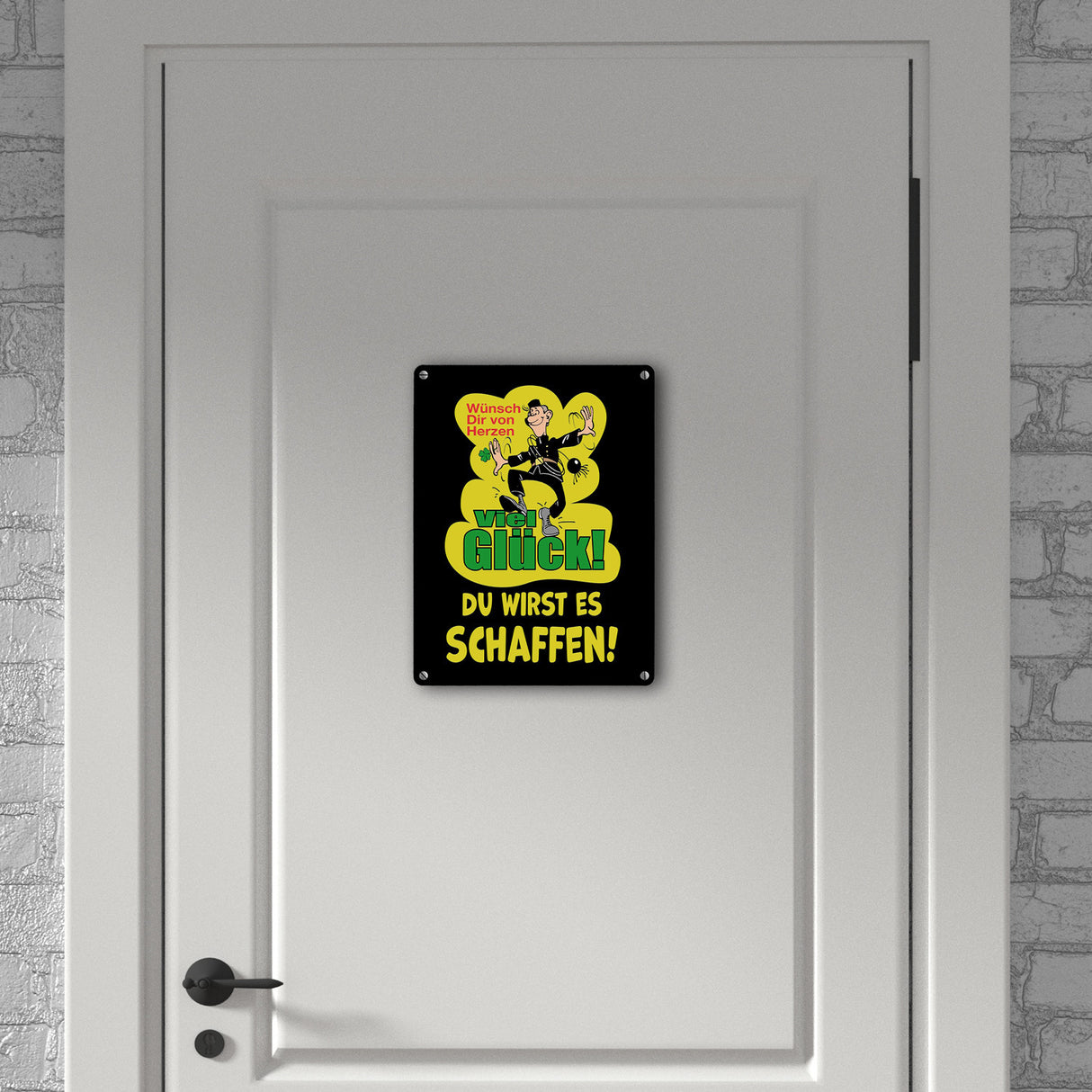 Kaminfeger Metallschild in 15x20 cm mit Spruch: Viel Glück, du schaffst es!