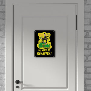 Kaminfeger Metallschild in 15x20 cm mit Spruch: Viel Glück, du schaffst es!