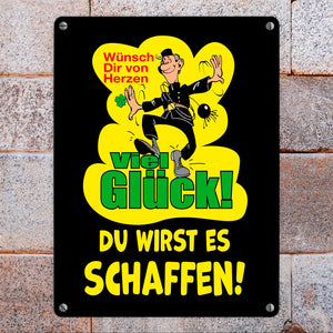 Kaminfeger Metallschild in 15x20 cm mit Spruch: Viel Glück, du schaffst es!