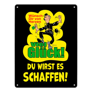 Kaminfeger Metallschild in 15x20 cm mit Spruch: Viel Glück, du schaffst es!