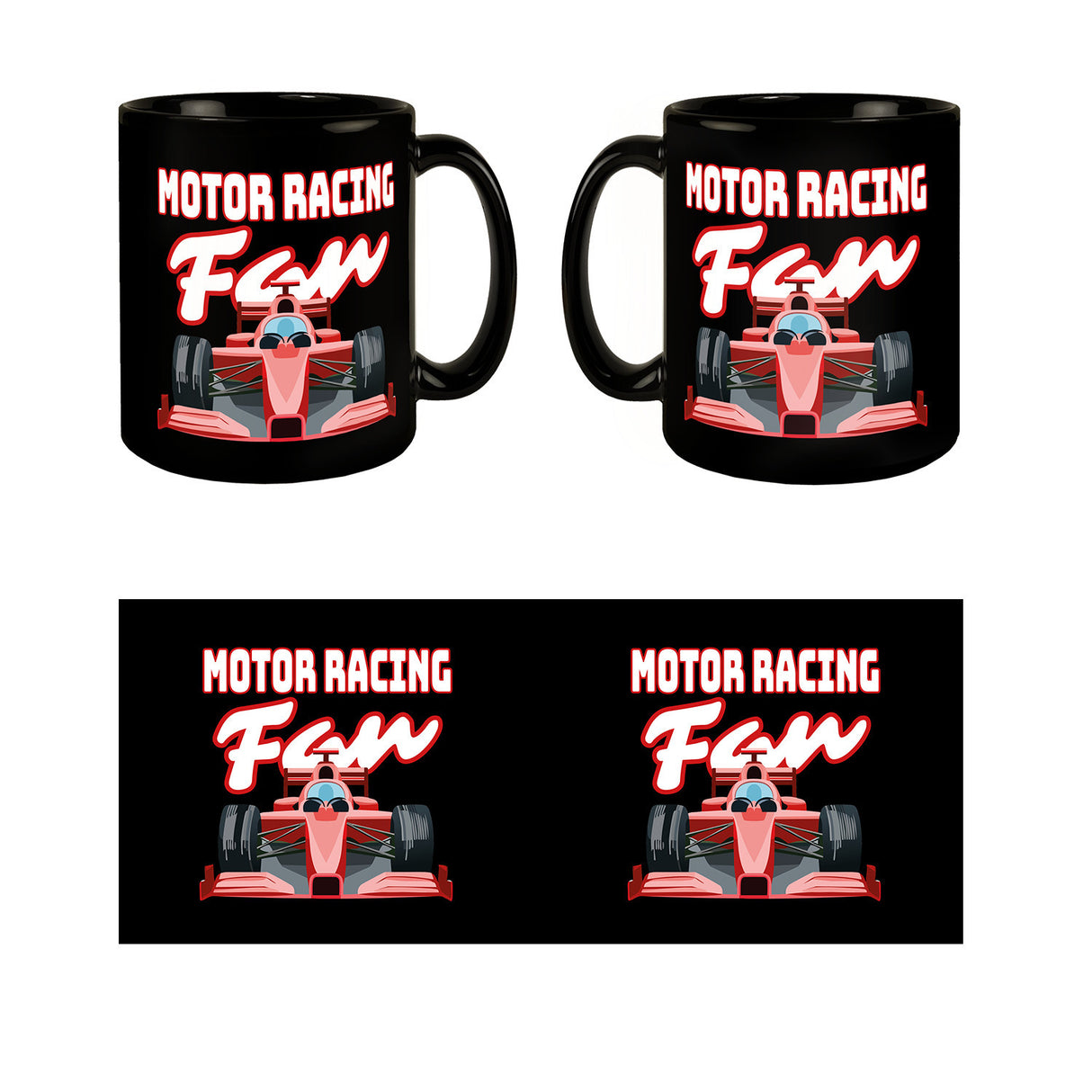 Sportwagen Tasse in Schwarz mit Spruch: Motor Racing Fan