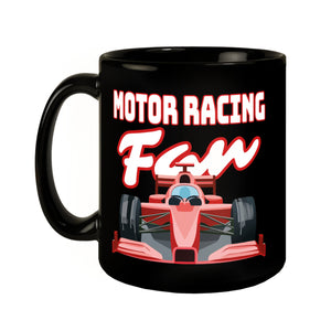 Sportwagen Tasse in Schwarz mit Spruch: Motor Racing Fan