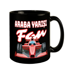Sportwagen Tasse in Schwarz mit Spruch: Araba Yarisi Fan