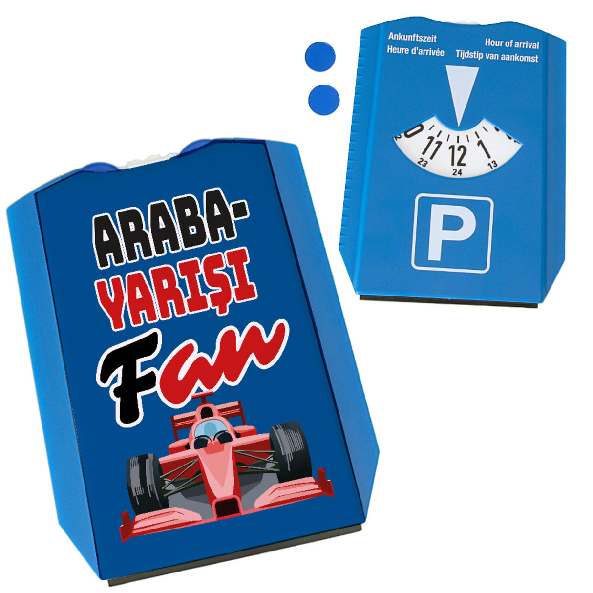 Sportwagen Parkscheibe mit Spruch: Araba Yarisi Fan