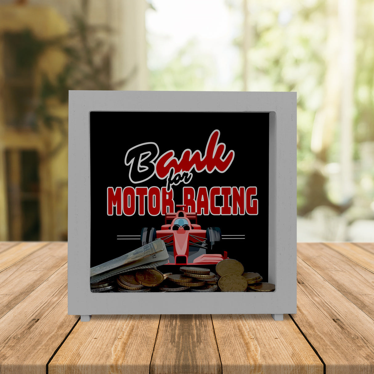 Sportwagen Spardose mit Spruch: Bank for Motor Racing