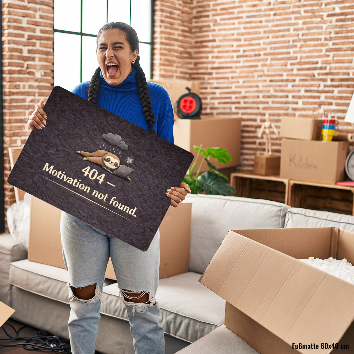Faultier Laptop 404 Motivation not found Fußmatte in 35x50 cm ohne Rand