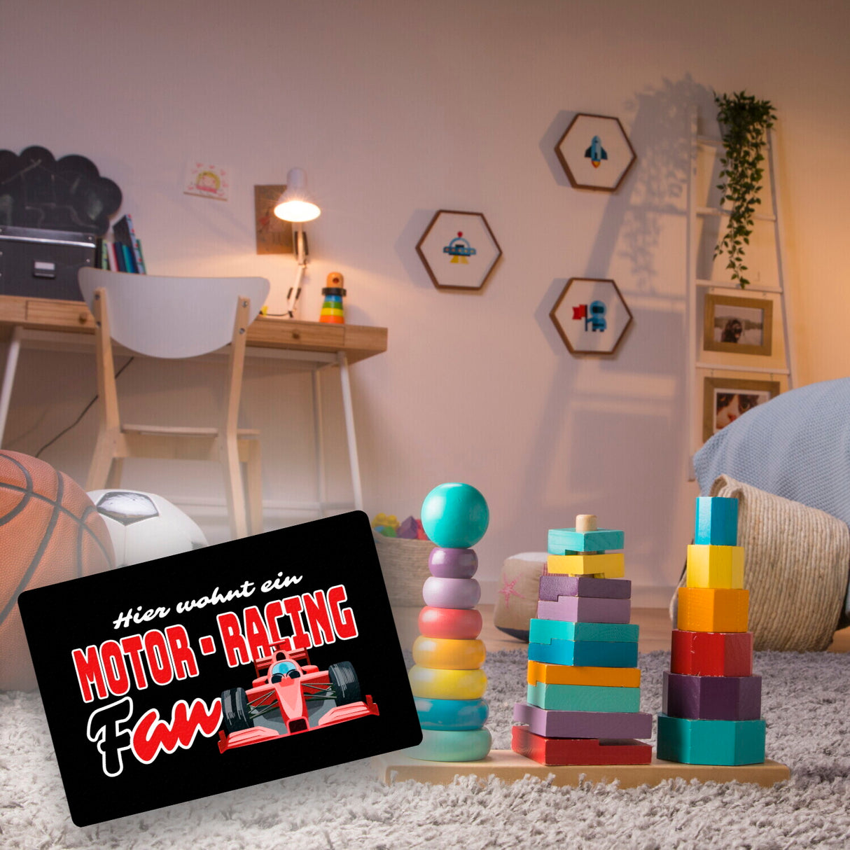 Sportwagen Fußmatte in 35x50 cm ohne Rand mit Spruch: Hier wohnt ein Motor-Racing Fan