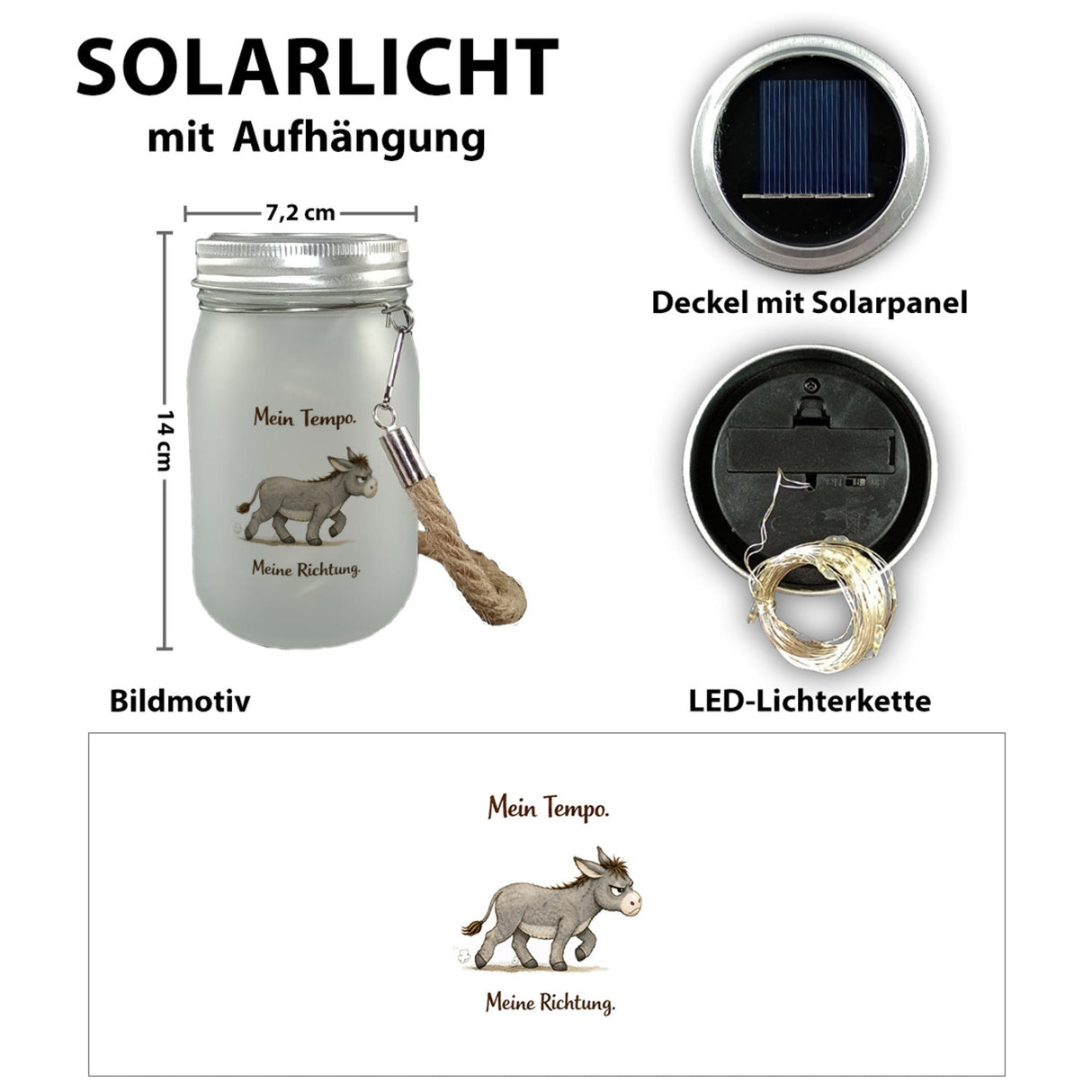 Eddi Esel Mein Tempo Meine Richtung Solarlicht für Tierfans