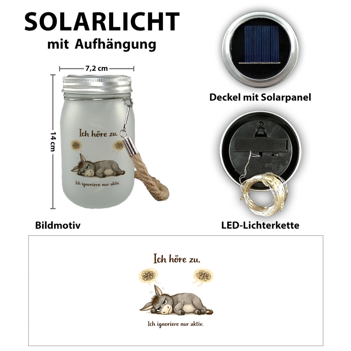 Eddi Esel Ich höre zu Ich ignoriere nur aktiv Solarlicht für Morgenmuffel