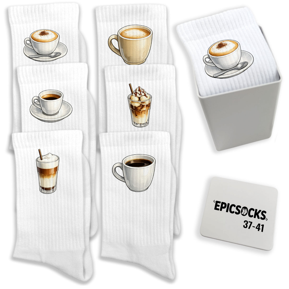 epicsocks Kaffeegenuss Socken in 37-41 im 6er Set in Geschenkdose im 6er Set in Geschenkbox
