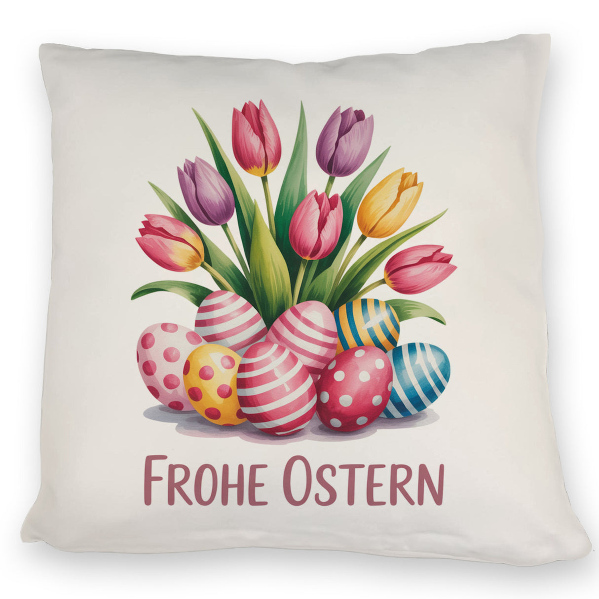 Tulpen und Ostereier Frohe Ostern Kissen