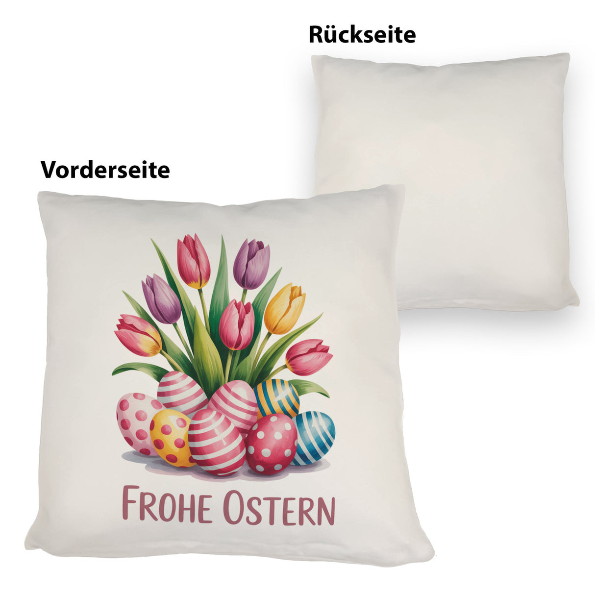Tulpen und Ostereier Frohe Ostern Kissen