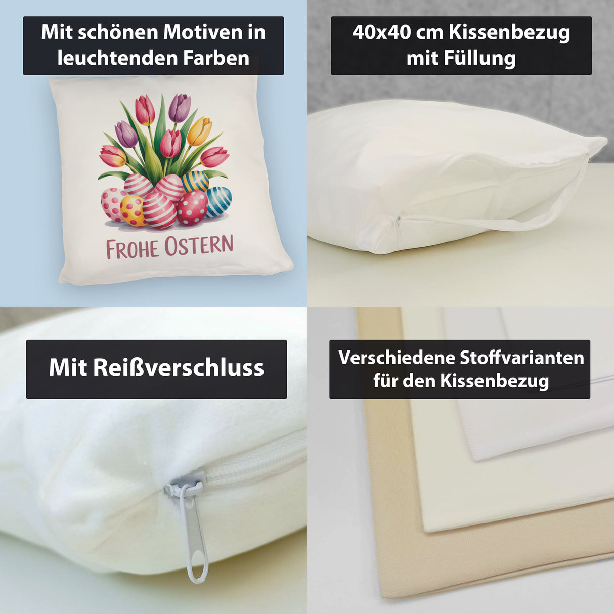 Tulpen und Ostereier Frohe Ostern Kissen