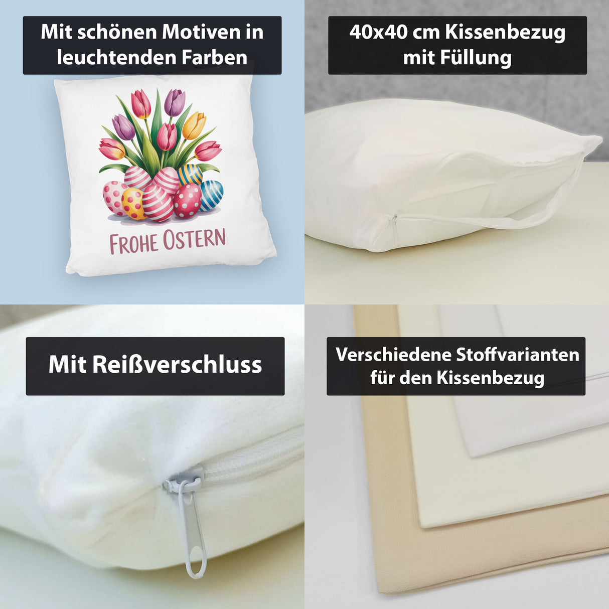 Tulpen und Ostereier Frohe Ostern Kissen