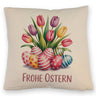 Tulpen und Ostereier Frohe Ostern Kissen