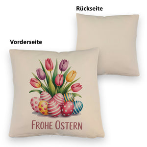 Tulpen und Ostereier Frohe Ostern Kissen