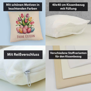 Tulpen und Ostereier Frohe Ostern Kissen