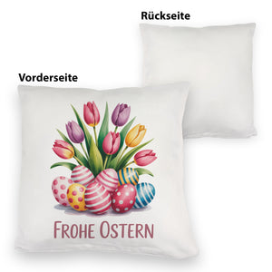 Tulpen und Ostereier Frohe Ostern Kissen