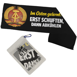 DDR-Logo Ost-Stolz Eishandtuch - schuften, dann abkühlen