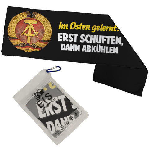 DDR-Logo Ost-Stolz Eishandtuch - schuften, dann abkühlen