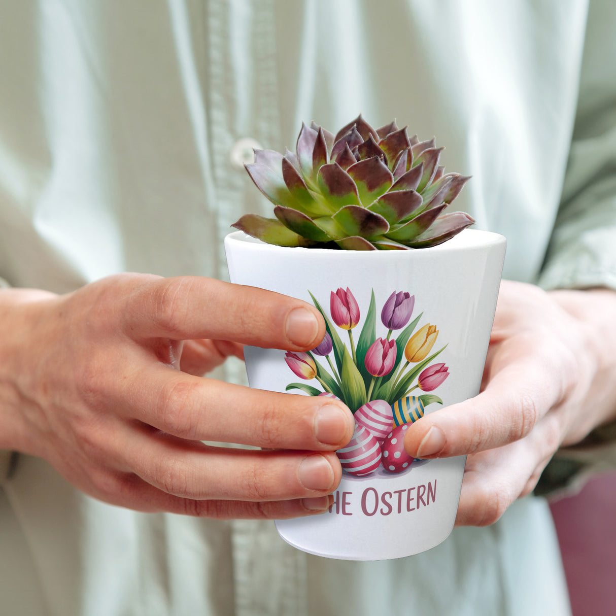 Tulpen und Ostereier Frohe Ostern Blumentopf