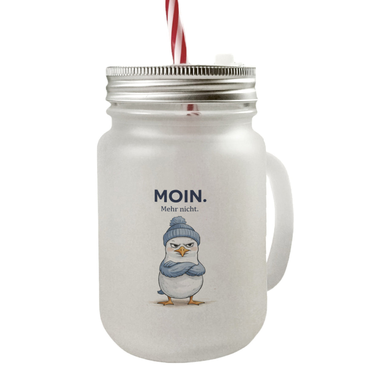 Manfred die Möwe Moin mehr nicht Trinkglas mit Bambusdeckel für Küstenfans