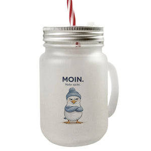 Manfred die Möwe Moin mehr nicht Trinkglas mit Bambusdeckel für Küstenfans