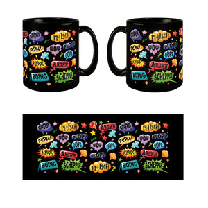 Comic Tasse in Schwarz mit Spruch: Unfallgeräusche: Alles schiefgelaufen!