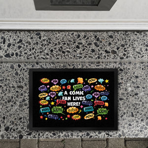 Comic Fußmatte in 35x50 cm mit Spruch: Klirr, pow, peng, plopp, oops