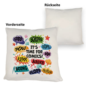 Comic Kissen mit Spruch: Comics time: POW, WOW, BOING!