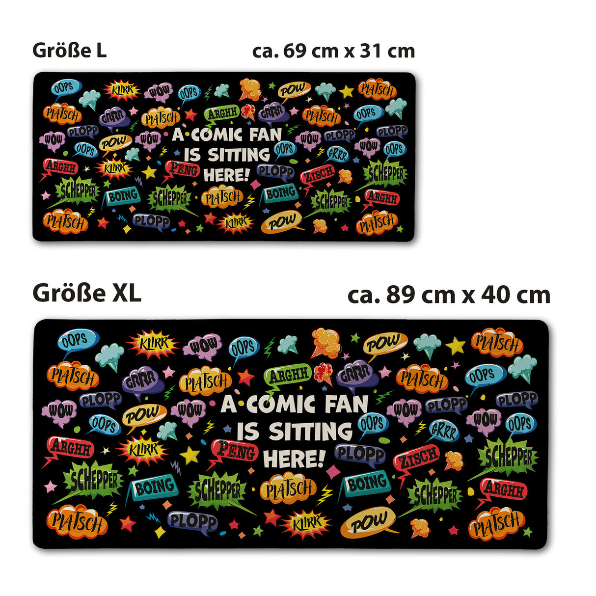 Comic Schreibtischunterlage 69x31cm XXL Mauspad mit Spruch: Comic Fan is sitting here!