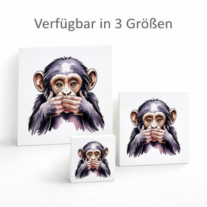 Die drei Affen nichts sprechen Holzbild in 10x10 cm zum Stellen oder Aufhängen