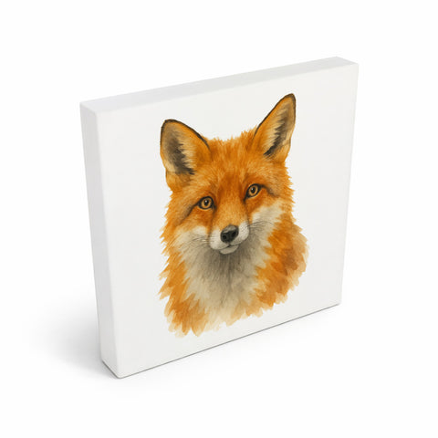 Wildes Herz Fuchskopf Aquarell Holzbild in 10x10 cm zum Stellen oder Aufhängen