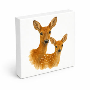 Tiere des Waldes Reh mit Kitz Holzbild in 10x10 cm zum Stellen oder Aufhängen