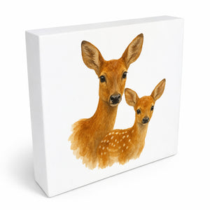 Tiere des Waldes Reh mit Kitz Holzbild in 10x10 cm zum Stellen oder Aufhängen