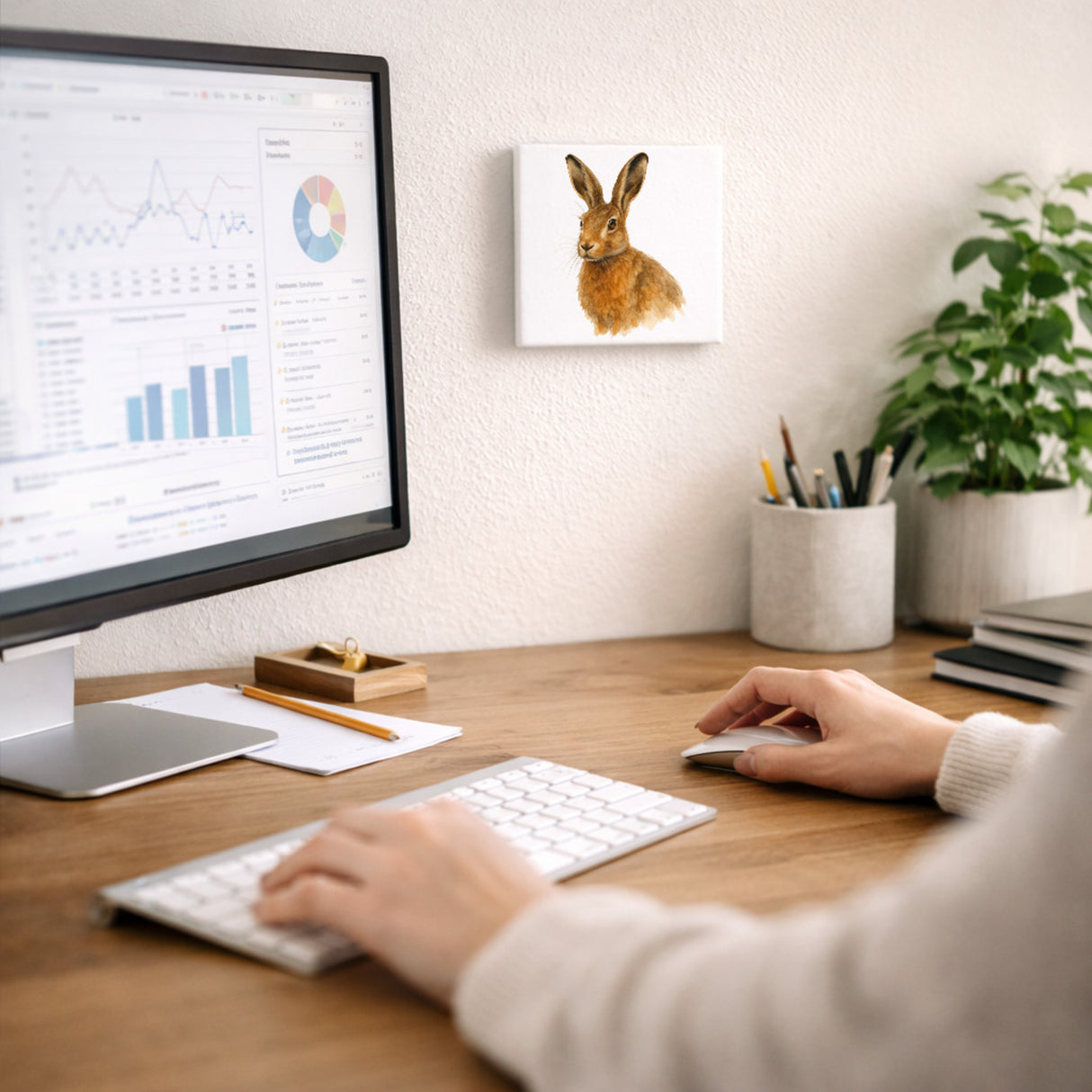 Tiere des Waldes Aquarellhase Holzbild in 10x10 cm zum Stellen oder Aufhängen